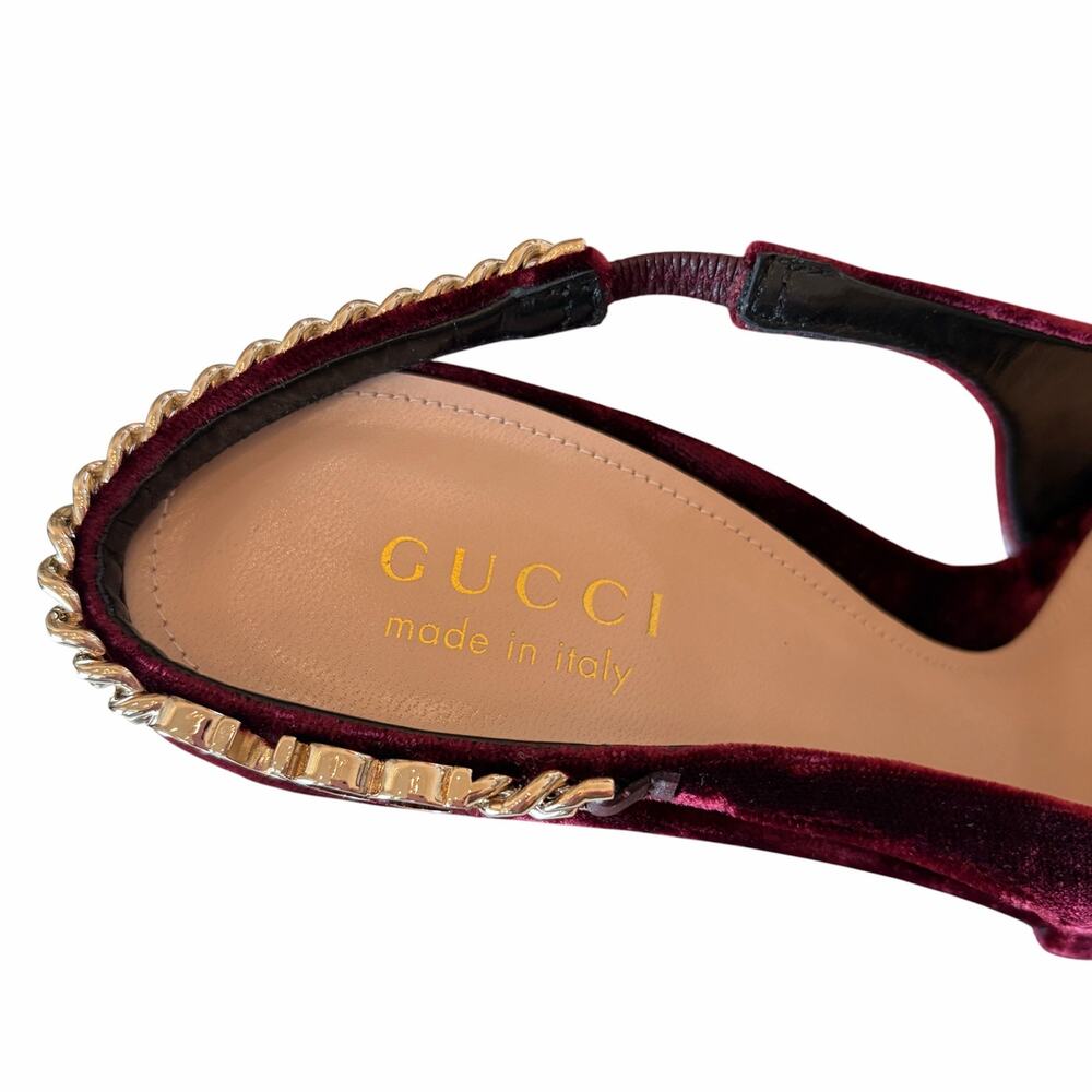 NEW Gucci Signoria Velvet Slingback Pumps Burgundy Heels Size EU 38 US 8 - Picture 10 of 16